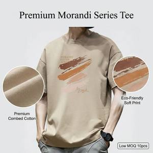 T-shirt pour homme à manches courtes en coton pur tricoté de style japonais, 200g, coupe ample, respirant, motif lettres, été - Product Image 1