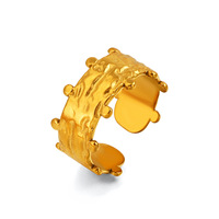 Dina Trendiger Gehämmerter Punkt-Edelstahlring Vintage-Look Strukturierter Breiter Fingerring für Damen