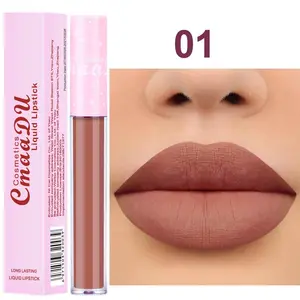 CmaaDu-brillo de labios mate, 6 colores, resistente al agua, larga duración, lápiz labial líquido, no se pega, tubo rosa