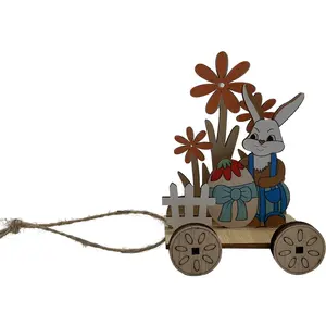 Easter wooden craft rabbit on cart decoration