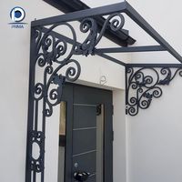 Auvent de porte en fer forgé à la main, noir mat, motif décoratif, résistant aux intempéries, auvent de porte extérieur
