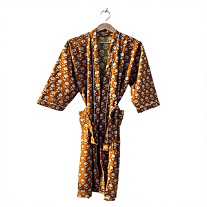 Women's Orange Skull Print Kimono Robe Three Quarter Sleeve Wrap <b>Belted</b> Loose Fit Casual All Seasons Wear - Product Image 1