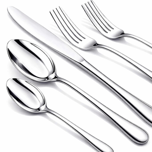 Juego de Cubiertos Modernos de Acero Inoxidable para Restaurante, Incluye Cucharas, Tenedores y Cuchillos Plateados a Bajo Precio para Fiestas y Hogar - Product Image 1