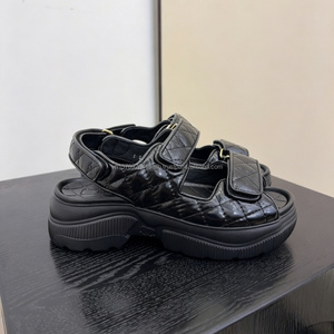 Wholesale Channel Designer Brand Women's Chunky <b>Flat</b> <b>Sandals</b> Black Quilted Leather Buckle Open Toe Summer Fashion Luxury Trend - Product Image 2