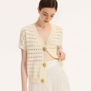 Nuovi Arrivi: Elegante <span class=keywords><strong>Cardigan</strong></span> Estivo Traspirante con Scollo a V, Bottoni Metallici e Dettagli Traforati <span class=keywords><strong>Sexy</strong></span> - Product Image 3