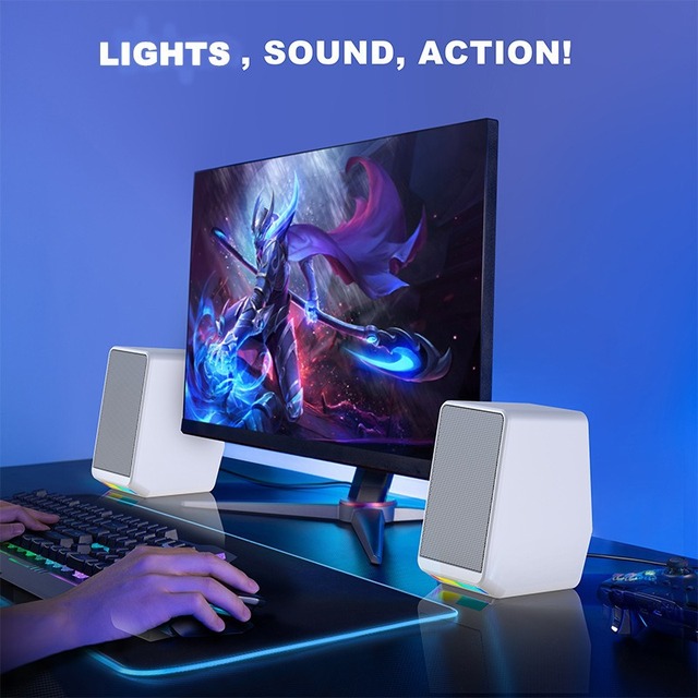 Simple Brand Style Bluetooth Portable Desktop Subwoofer RGB Small Speaker Stereo System