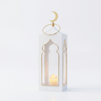 Lanterne à bougie artisanale en métal moderne 2027, forme mosquée, avec croissant de lune, pour la décoration de la maison pendant le Ramadan