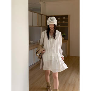 <span class=keywords><strong>Robe</strong></span> à manches longues style bohème pour femme, nouvelle collection printemps, coupe ample amincissante à treize rangs, col à volants, pull-over, jupe courte - Product Image 1