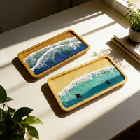 Ecologisch verantwoorde, handgegoten hars houten dienblad met kustgolfmotief, aangepaste logo voor strand souvenir & bruiloft cadeau, groothandel levering