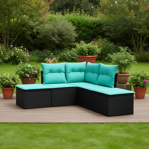 Ensemble de canapés de jardin en rotin noir, 6 places, mobilier d'extérieur, design contemporain, résistant aux intempéries - Product Image 2