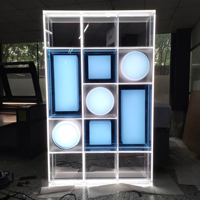 Customized Acrylic Luminous Multi Treasure Pavilion Transparent Light Box Display Rack Rectangular Display Cabinet