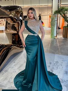 ชุดเดรสงานพรอมกำมะหยี่สีดำชุดเดรสแขนยาวประดับด้วยลูกปัดคริสตัลสำหรับงานแต่งงานชุดราตรี - Product Image 2