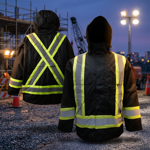 Chaqueta de Seguridad con Capucha Reflectante de Alta Visibilidad Negra para Trabajo - Product Image 4