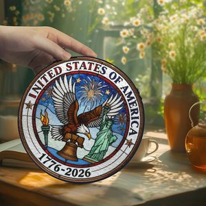 Stained Glass Suncatcher Pendant United States Of America 1776 2026 Commemorative <b>Hanging</b> Decor - Product Image 3
