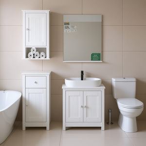 Juego de Muebles de Baño Blancos, Gabinete de Madera Clásico, Lavabo, Espejo, Unidad de Almacenamiento Rectangular, Fácil de Limpiar, para Uso en Baños - Product Image 2
