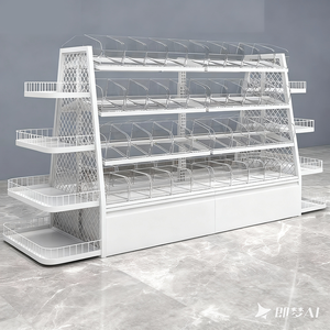 Dépanneur Étagères à collations supermarchés Cages de rangement en acier à usage léger Étagères à grille arrière réglable à 2 étagères pour montage mural - Product Image 4