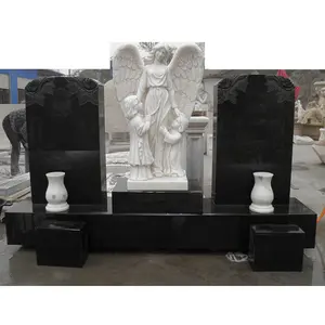 Cemetery usage black granite tombstone with angel engraving