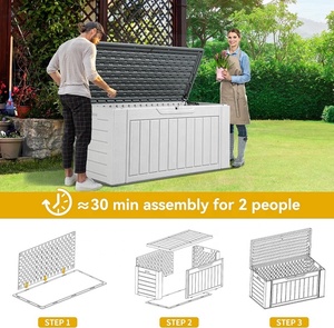 158 gallon hộp lưu trữ ngoài trời, có thể khóa HDPE lưu trữ <span class=keywords><strong>container</strong></span> với nắp, hạt gỗ bề mặt boong hộp - Product Image 3