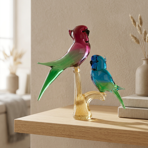Tiny Glass World - Escultura Artística de Pareja de Loros en Vidrio Soplado a Mano, Florero de Cristal Contemporáneo para Mesa, Ecológico, para Bodas y Cumpleaños - Product Image 4