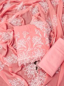 Conjunto de Salwar Kameez Tradicional de Georgette para Exportación Dhwaja (Parte Superior con Bordado FOUX JORJET Interior de 2.30m) Parte Inferior (Seda SANTON de 2.40m) - Product Image 5