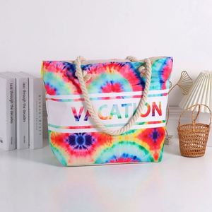 Bolsos de Mano de Lona de Gran Capacidad para Mujer, Estilo Tropical de Verano, Bolsos de Playa con Cierre - Product Image 3