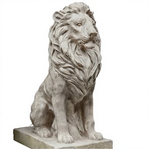 Statue de lion en résine peinte à la main, finition grès, figurine animale assise, sculpture de faune pour décoration de jardin - Product Image 4