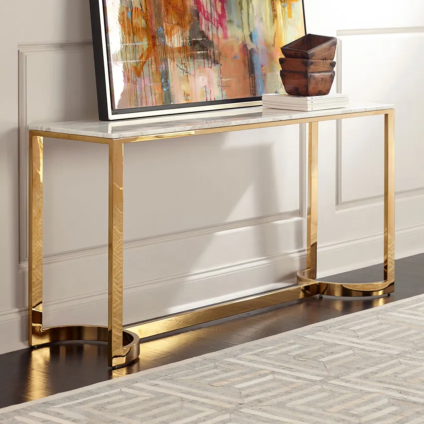 Modern Luxury Rock plate Stainless Steel Console Table With White Marble Console Table