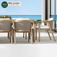 Ensemble de mobilier de jardin de luxe au design populaire, en teck et corde, pour villa, table et chaises de salle à manger d'extérieur