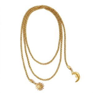 Kalung Liontin Tiga Untaian Terjalin Model Y, Baja Anti Karat 316L, Warna Emas Tua, Liontin Matahari Bulan, Gaya Vintage, Perhiasan Wanita, Model V-Neck Panjang - Product Image 3