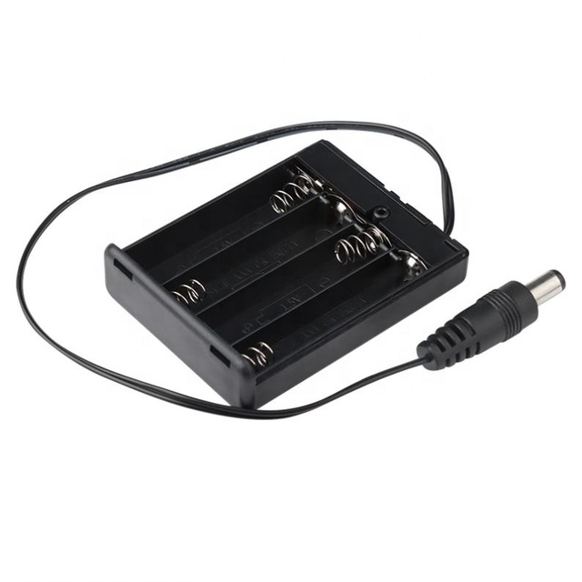 PW-3186 4AAA Battery Holder Case 6V 4slots ABS Plastic AAA Battery Case with DC Connector and Cover for Power Applications