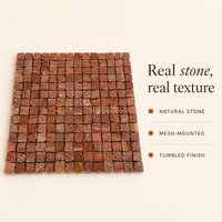 Mosaïque de marbre travertin roux émaillé 12x12 avec support en maille pour crédence de cuisine, salle de bain et décoration murale de villa