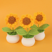 Ornement de tournesol en pot fait main au crochet, décoration florale artificielle tricotée douce pour bureau et table à domicile - Points de vente