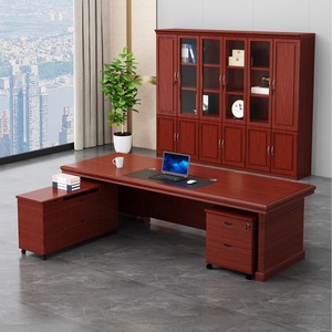 Ensemble de bureau de direction classique en bois, <span class=keywords><strong>table</strong></span> de patron en forme de L avec bibliothèque, mobilier de bureau traditionnel de luxe - Product Image 2