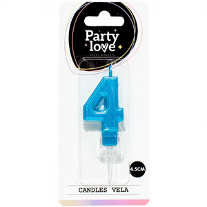 Candela Blu Numero 4 Party Love Vela 4,5 cm Candele per Compleanno - Product Image 2