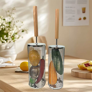 Cestas de Grelha Giratórias de Alta Qualidade DaS, Fábrica com 36 Anos, Acessórios para Churrasco, Ferramentas para Exterior, Cesta de Grelha Cilíndrica com Cabo de Madeira - Product Image 4
