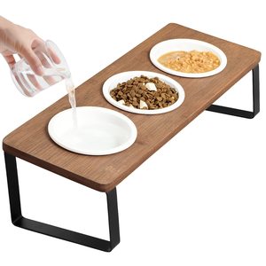 Soporte para tazón de gato de madera maciza, mesa de comedor para mascotas, comedero, altura ajustable, tazón doble, soporte para tazón de comida para perros con boca inclinada. - Product Image 1