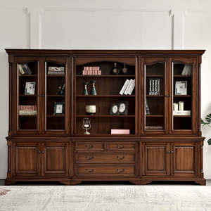Muebles de Oficina de Lujo de Alta Calidad, Librería Combinada de Madera Sólida, Vitrina de Pared para Sala de Estar <span class=keywords><strong>con</strong></span> Puertas de Vidrio y <span class=keywords><strong>Cajones</strong></span> para Villa - Product Image 2