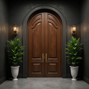 Meubles de maison, porte d'entrée double en bois massif avec dessus arrondi, porte extérieure en bois cintrée avec isolation phonique - Product Image 2