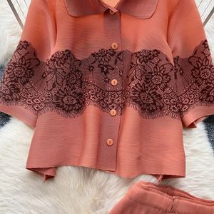 Premium Feeling Pleated Loose Lapel Pressed Pleat Top High Waisted Wide Leg <b>Pants</b> Women's Printed 2 Piece Set Fashion - Product Image 6