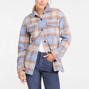 Brushed Shacket Fall Winter Digital Print Thick Shirt <strong>Check</strong> <strong>Jacket</strong> <strong>Ladies</strong> Soft Thick Coats Flannel Fleece Plaid Women Overshirt - Product Image 1