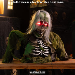 Décoration animée Ornement Halloween Animatronics Demi-corps Cheveux blancs Squelette Induction électrique Contrôle vocal Sway <span class=keywords><strong>Zombie</strong></span> - Product Image 5