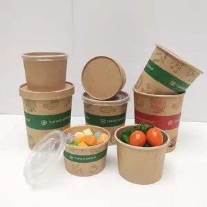 Custom Printed Biodegradable Kraft Paper Noodle Cup Kraft Paper Containers For Hot Soup