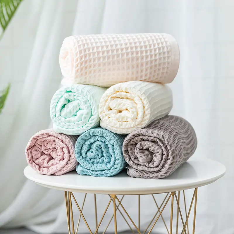 Waffle Khăn Bãi Biển Biểu Tượng Tùy Chỉnh 100% Cotton Waffle Bath Sheet Khăn Tre Phòng Tập Thể Dục Khăn