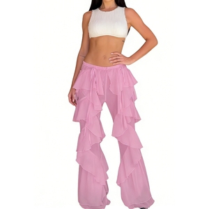 Pantaloni a Zampa con Volant in Rete Trasparente da Donna, Stile Boho con Dettaglio a Strati e Laccetti, <span class=keywords><strong>Copricostume</strong></span> da Spiaggia, Abbigliamento Femminile Sehe Fashion - Product Image 3