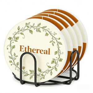 Logo Cork Base Absorbent With Holder Set Stone <b>Ceramics</b> <b>Coasters</b> for Drinks Customized Printed - Product Image 1