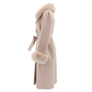 QIUCHEN QC19054 Veste en cachemire d'agneau de luxe décontractée pour l'hiver, col en vraie fourrure de renard, <span class=keywords><strong>manteau</strong></span> en laine pour <span class=keywords><strong>femme</strong></span>, <span class=keywords><strong>Black</strong></span> <span class=keywords><strong>Friday</strong></span> - Product Image 3