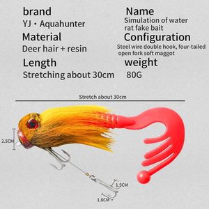Señuelo de Pesca Ya Jie con Pelo de Ciervo, 30cm, Ratón Acuático Biónico, Cebo de Fondo para Pesca en Agua Salada, Señuelos con Plumas - Product Image 5