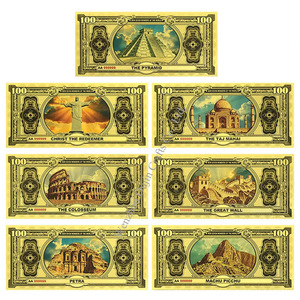 Billete Bancario Chapado en Oro de 24K con 7 Diseños de las Siete Maravillas del Mundo GL, Gran Venta 2026, para Colección - Product Image 1