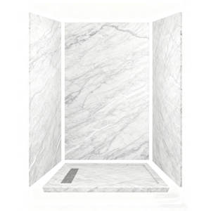 Ousher ชุดผนังห้องอาบน้ำรอบทิศทาง4มม. หนา T & G แผ่นผนังมันวาวสูงหินอ่อนสีขาวกันน้ำพร้อมอุปกรณ์เสริม - Product Image 2