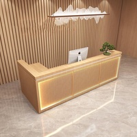 Comptoir de réception LED en bois tressé de luxe moderne, personnalisable avec logo, éco-responsable, pour écoles, supermarchés, hôtels